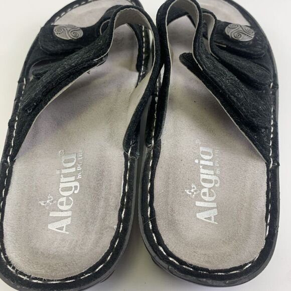 Alegria Strappy Slide Sandal Black Nubuck Embossed Slip On Womens 40 9.5 - 10 - Picture 10 of 15